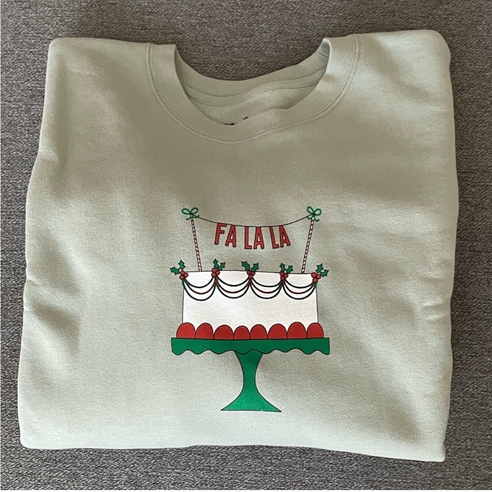 Fa La La Cake Design in Green Crew Neck Sweatshirt from Allie Rose Co